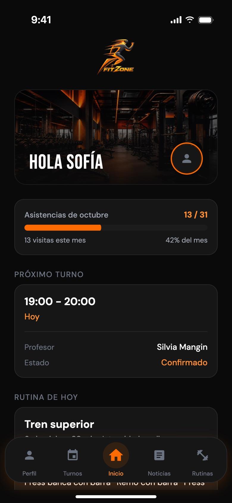 App FitZone: Tu día de un vistazo