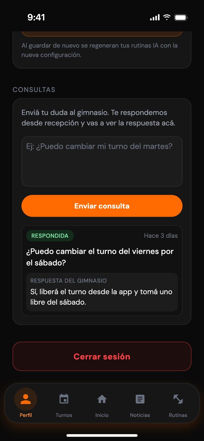 App FitZone: Tu cuenta y consultas