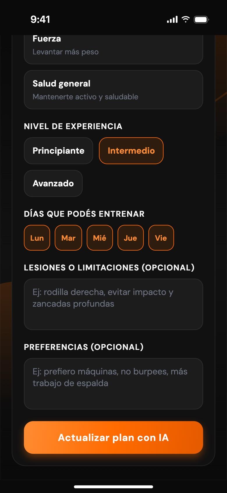 App FitZone: Tu plan con IA
