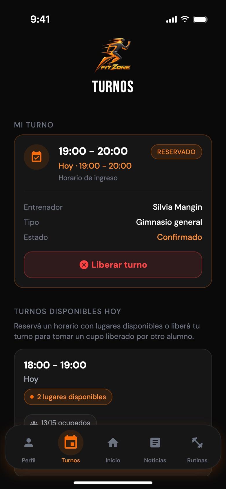App FitZone: Turnos sin llamar a nadie